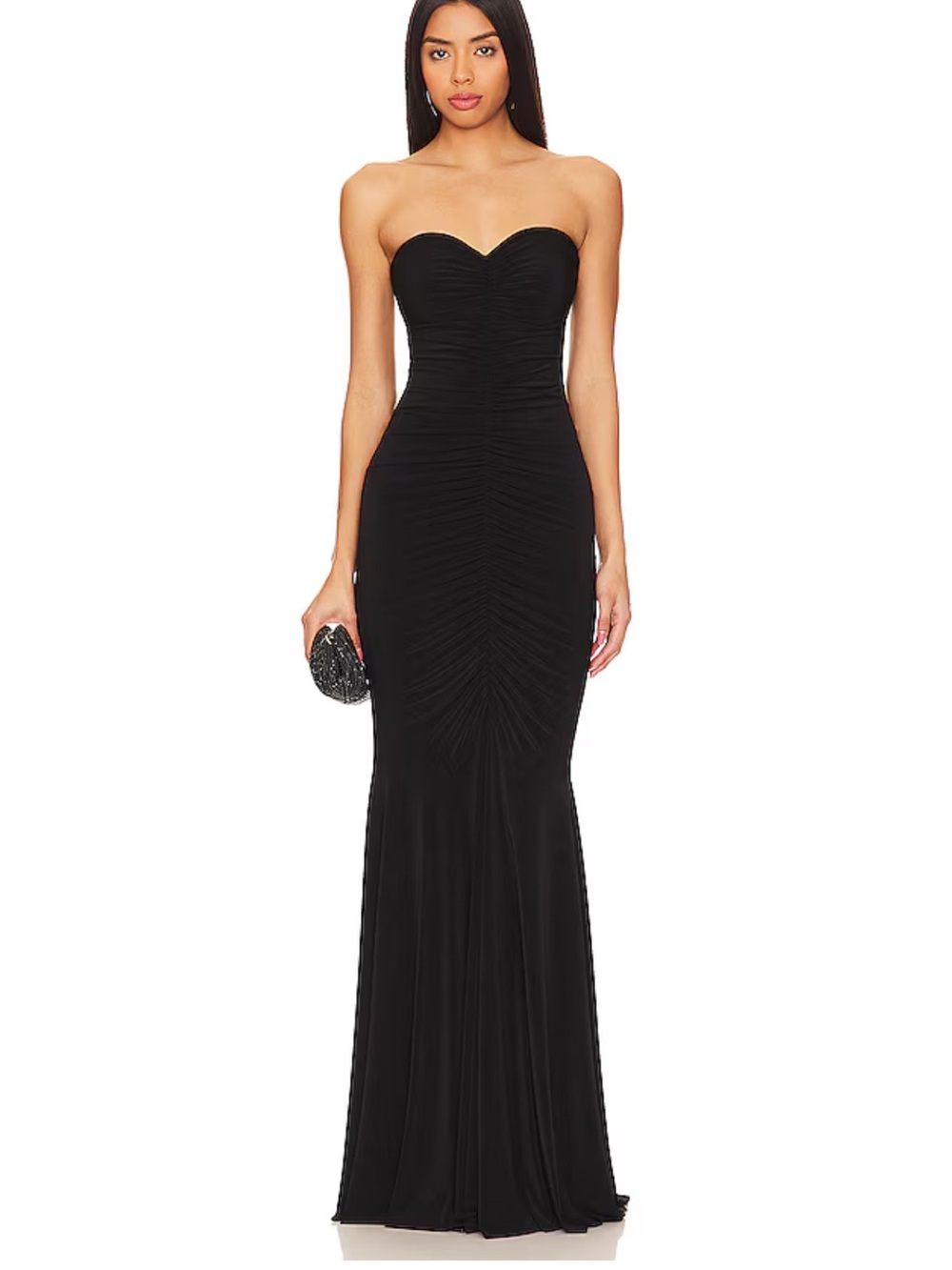 Norma Kamali Strapless Shirred Front Fishtail Gown in Black